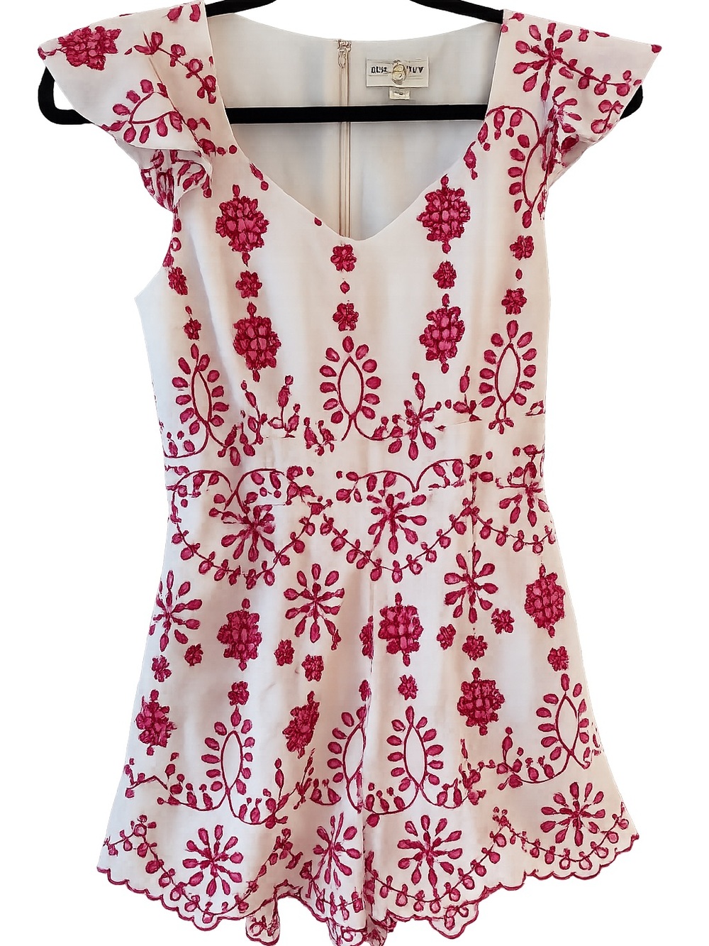 June & Ivy White & Pink Embroidered Flutter Romper